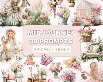 Spring Garden Midjourney Prompts: 38 Cottagecore Floral Art (Digital Download)