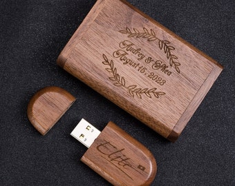 Clé USB personnalisée pour mariage en bois avec étui 3.0 | Boîte souvenir