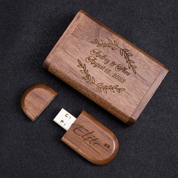 Clé USB personnalisée pour mariage en bois avec étui 3.0 | Boîte souvenir