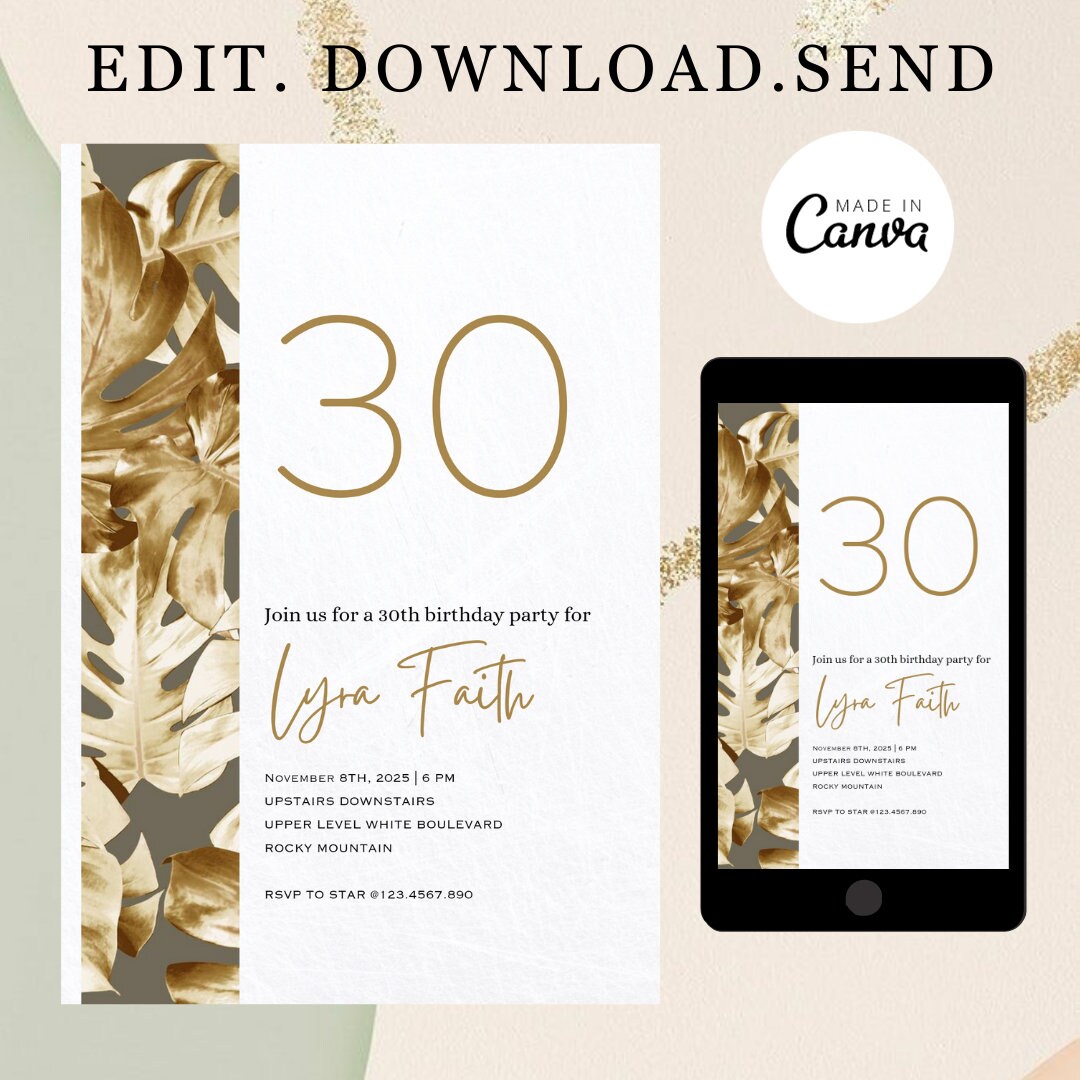Editable Simple 30th Birthday Party Invitation Download - Etsy