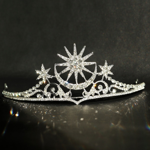 Stars and Moon Crown, Feyre Crown, Flash Diamond Acotar Crown, Bride Tiara, Wedding Acotar Crown, Feyre Crown,Halo Crown,Wedding Accessories