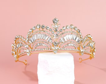 Diadema nuziale di cristallo oro/argento, diadema vintage, corona di strass, diadema di prima comunione, diademi di compleanno della sposa, parrucchino da principessa, matrimonio