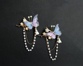 Farfalla viola, copricapo con nappe, clip da fata, clip per bordi, mughetto, accessori per capelli, farfalla in metallo