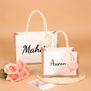 Personalized Bridesmaid Proposal Bags,Burlap Bags, Monogram Tote Bag, Bridesmaid Gift Bag,Bachelorette Party Bags,Beach Bag,Gift Bags