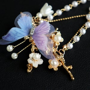 Farfalla viola, copricapo con nappe, clip da fata, clip per bordi, mughetto, accessori per capelli, farfalla in metallo immagine 2