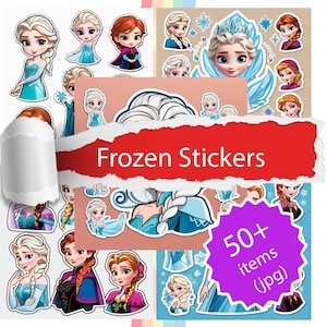 Frozen Elsa & Anna Sticker Pack | 50+ Printable PNG Stickers | Kids Digital Stickers | Instant Download