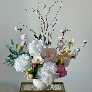 Handmade Peony & Ranunculus Silk Flower Arrangement: Elegant Home Decor