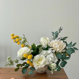 Luxurious Artificial Silk Floral Arrangement: Yellow & White Roses Decor for Home, Weddings, Events