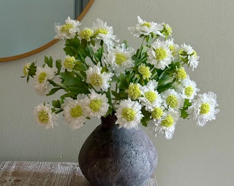 19.5" Artificial White Scabiosa Stem, 3 Head Faux Pincushion Flower, Silk Floral Stem