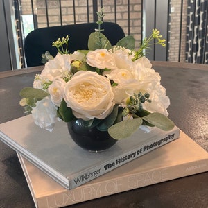 Real-Touch Rose & Eucalyptus Arrangement: Handmade Floral Centerpiece