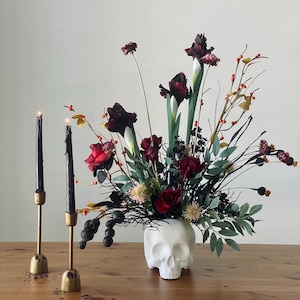 Halloween Silk Flower Arrangement: Irises, Roses, Ceramic Vase Fall Decor