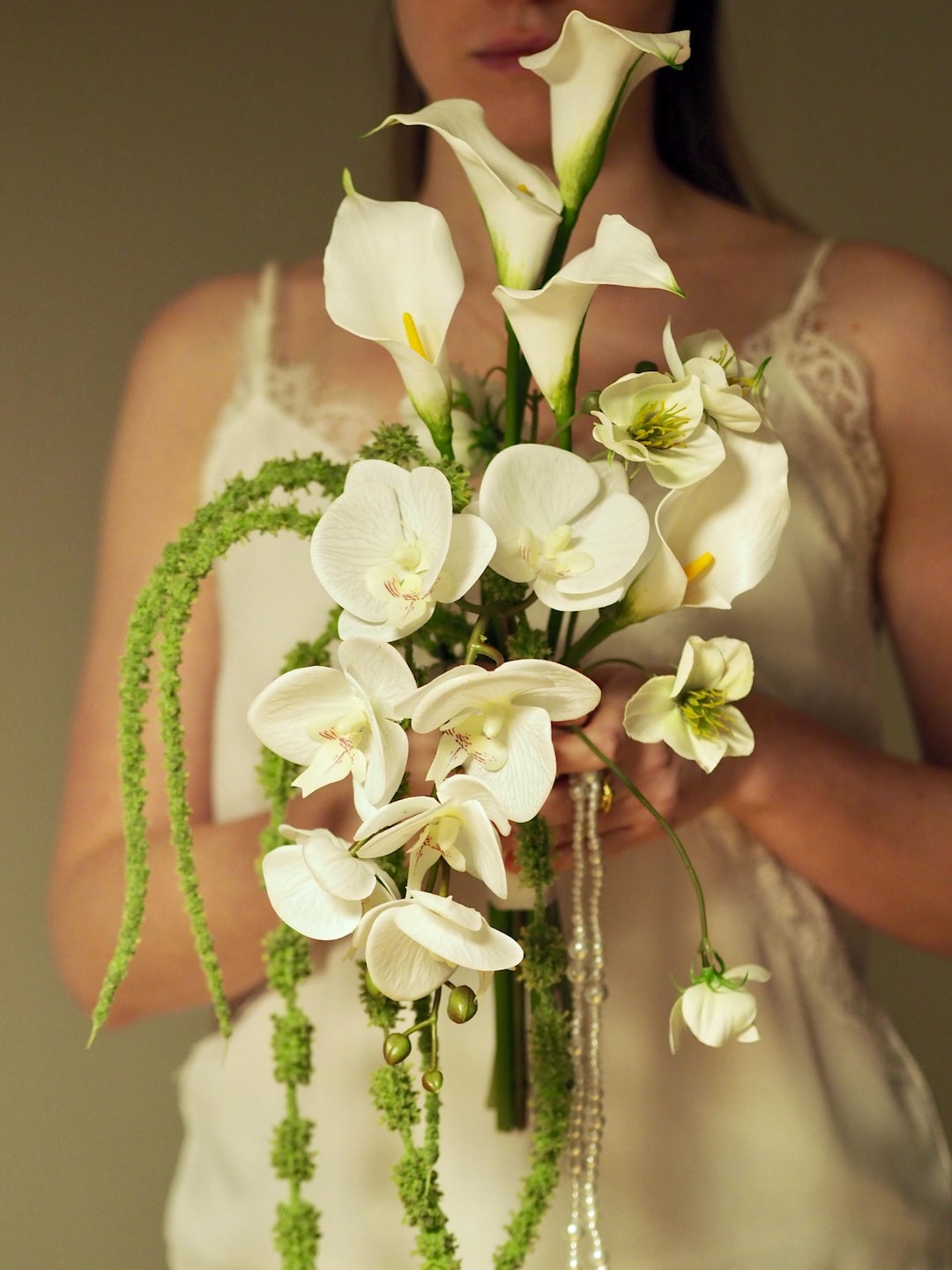 White Orchid Calla Lily Cascade Bridal Bouquet – Silk Wedding Flowers ...