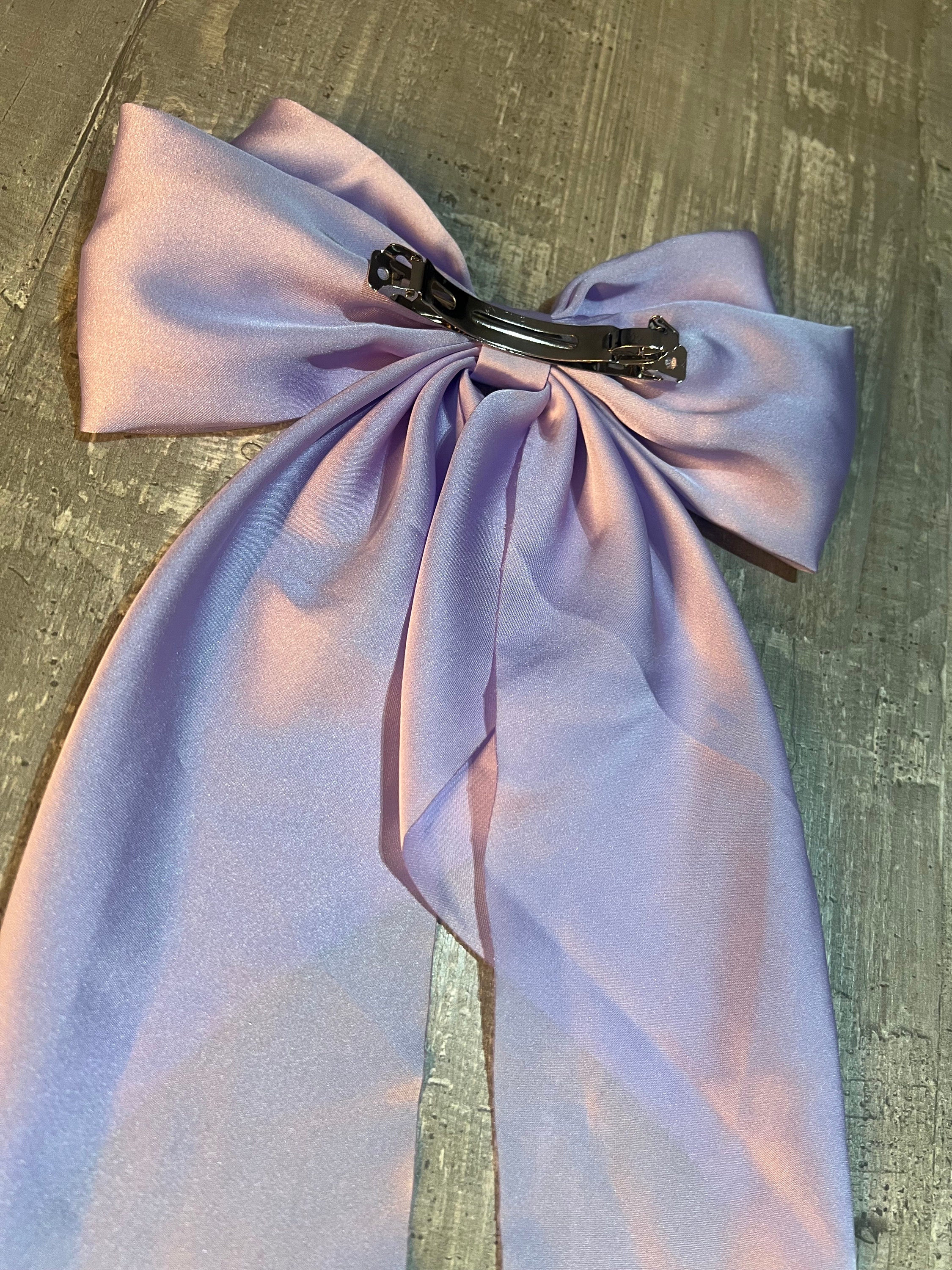 Satin Mauve Bow Hair Clip - Women\'s Elegant Hair Accessory Mauve satin bow with embroidered crystals | Tétè Handmade  main image 3