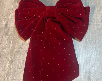 Red velvet hair clip bow with diamonties