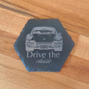 歴代911オリジナルコースター パーソナライズされたスレートコースター 4x – ポルシェ 911 モチーフ