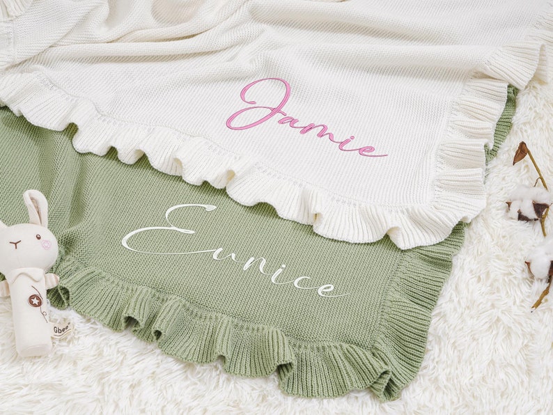 Embroidered Soft Cotton Knit Baby Blanket With Nameknit Baby Etsy