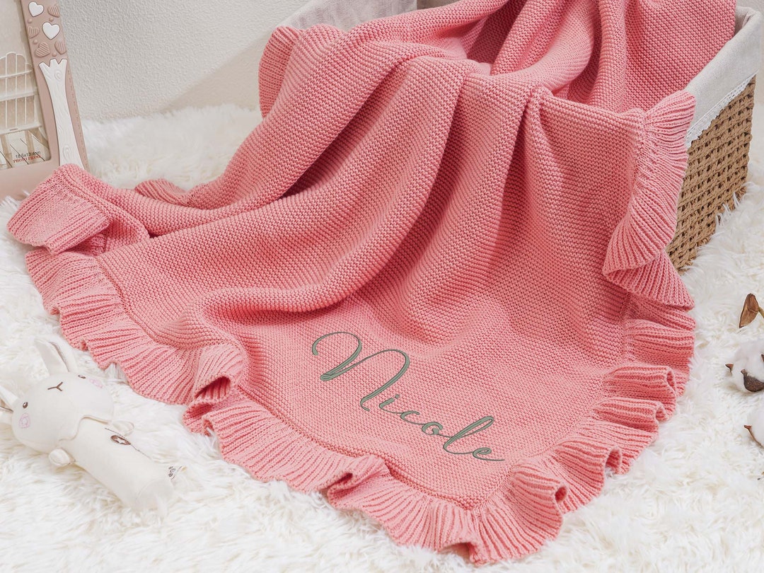 Embroidered Soft Cotton Knit Baby Blanket With Nameknit Baby Etsy