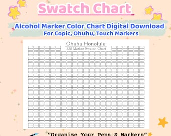 Tabla de muestras de marcadores Ohuhu Honolulu 320 / Rastreador de paleta de colores imprimible / Tabla de marcadores de alcohol / Descarga digital en PDF (A4 y Carta EE. UU.)