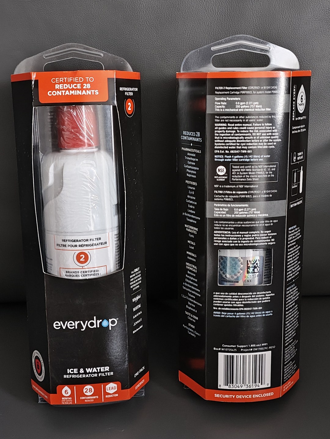 Everydrop by Whirlpool Ice and Water Refrigerator Filter 2, EDR2RXV2PB, Doublepack , Orange Etsy