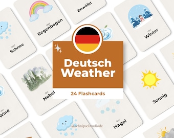 EL TIEMPO EN ALEMÁN • Tarjetas didácticas imprimibles tamaño A1 • Estaciones, vocabulario, artículos (descarga digital en PDF)