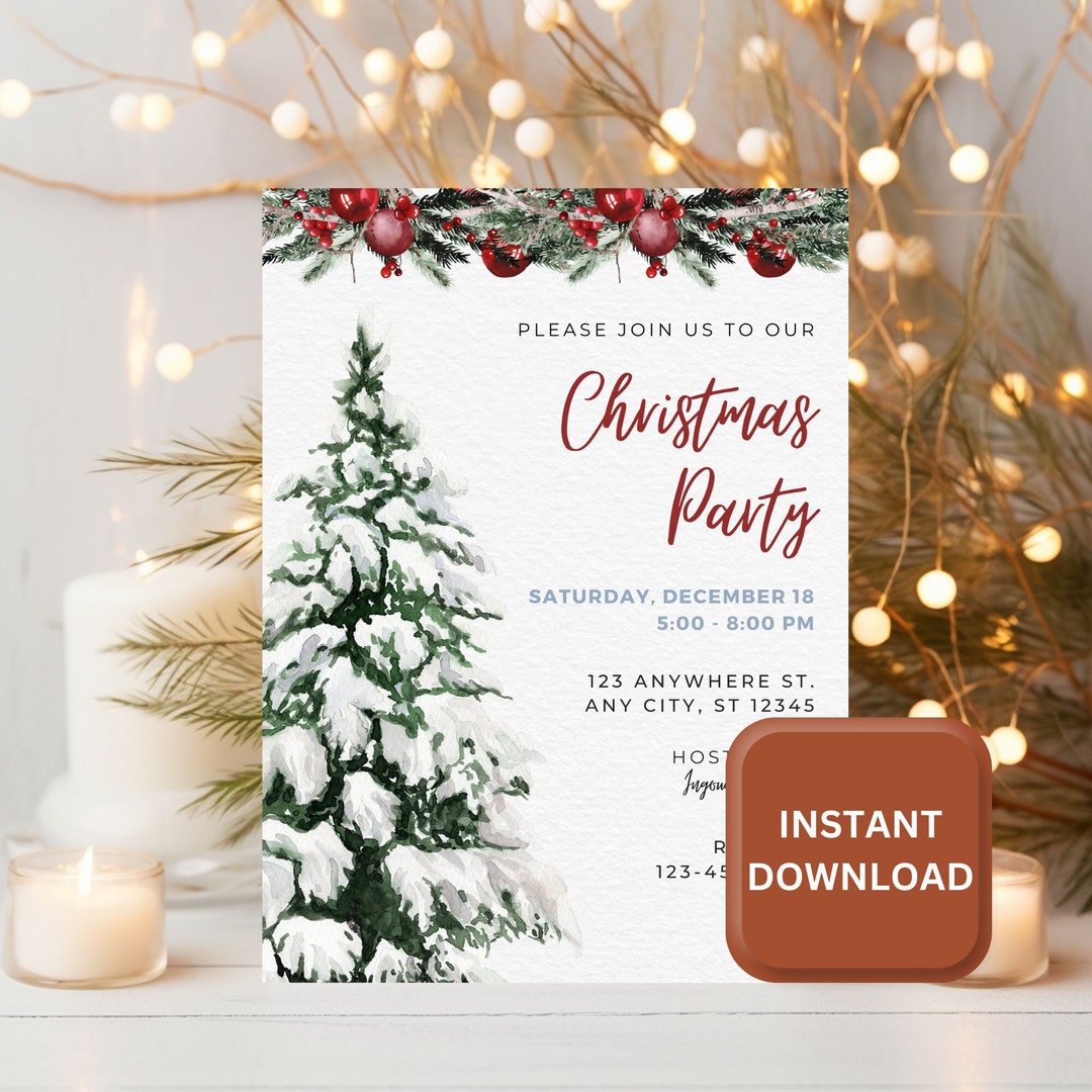 Editable Christmas Invitation, Christmas Dinner Invitation, Digital
