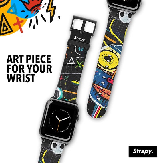 Abstract Human Basquiat Style - Leather Apple Watch Strap