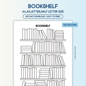 Bookshelf Printable Template (100 books) | Book Lover Reading Challenge | Reading Log | Books to Read | A4,A5,Letter,Half Letter Size | PDF