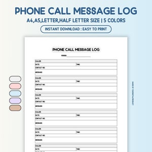 Phone Call Message Log Printable Conversation Record Missed Call Log