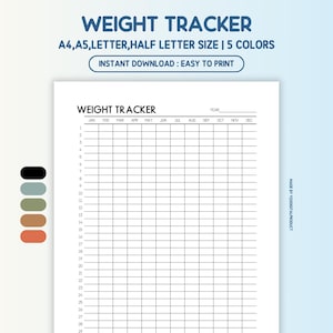 365 Day Weight Tracker | Weight Loss Journal | Daily Weight Journal | Weight Log | A4,A5,Letter,Half Letter Size | Printable PDF