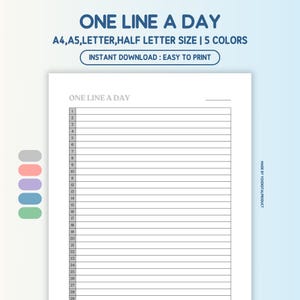 One Line A Day, Gratitude Journal, Memory Journal, Daily Journal | A4, A5, Letter, Half Letter Size | Printable PDF