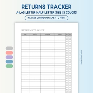 Returns Tracker, Sales Tracking, Order Returns Tracker, Online Business Return Sheet | A4,A5,Letter,Half Letter Size | Printable PDF