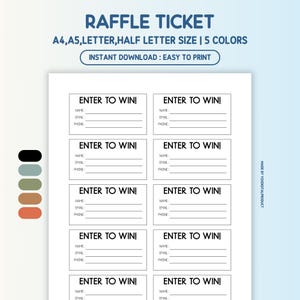 Printable Raffle Tickets, Enter to Win Printable Ticket, Raffle Ticket Template | Printable PDF