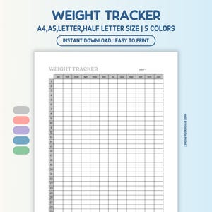 365 Day Weight Tracker, Weight Log,  Weight Loss Journal, Daily Weight Journal | A4, A5, Letter, Half Letter Size | Printable PDF