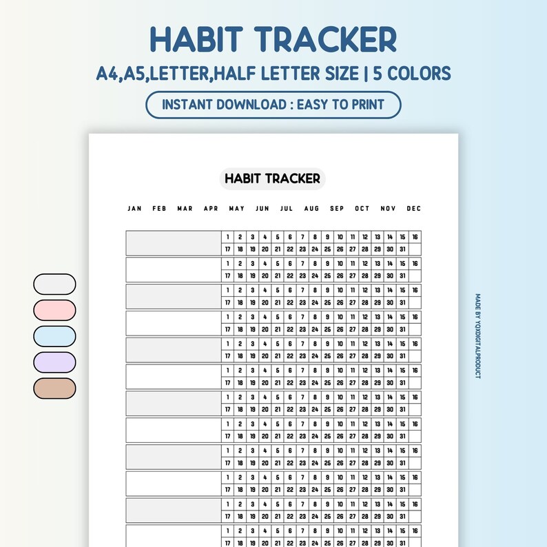 Everyday Habit Tracker Printable Daily Habit Tracker Template Routine ...