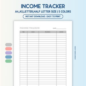 Income Tracker, Income Planner, Income Log, Monthly Income, Financial planner | A4,A5,Letter,Half Letter Size | Printable PDF