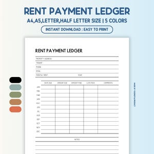Rent Payment Ledger | Rental Payment Tracker | Tenant Payment Tracker | Monthly Rent Payment Tracker | A4,A5,Letter,Half Letter | PDF