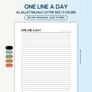 One Line A Day | Daily Journal | Gratitude Journal | Memory Journal | A4,A5,Letter,Half Letter Size | Printable PDF