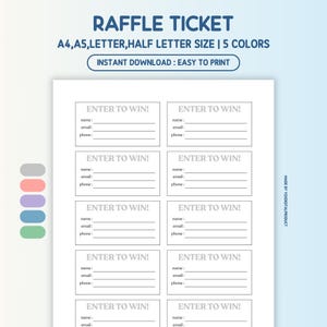 Printable Raffle Tickets, Raffle Ticket Template, Enter to Win Printable Ticket | Printable PDF