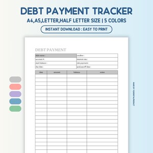 Debt Payment Tracker, Debt Repayment Plan, Debt Payoff Log, Budget Planner | A4, A5, Letter, Half Letter Size | Printable PDF