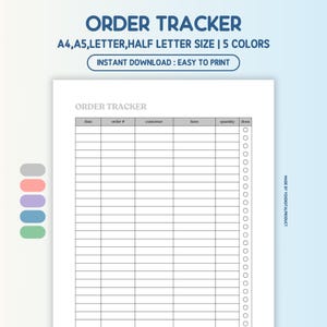 Order Tracker, Order Management, Business Tracker, Sales Tracker | A4,A5,Letter,Half Letter Size | Printable PDF