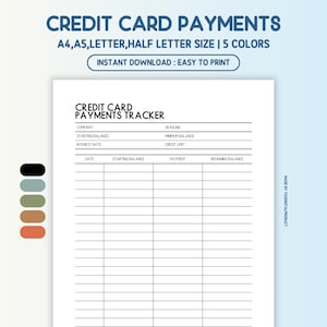 Credit Card Payments Tracker | Finance Planner | Debt Payment | Credit Card Tracker | A4,A5,Letter,Half Letter Size | Printable PDF