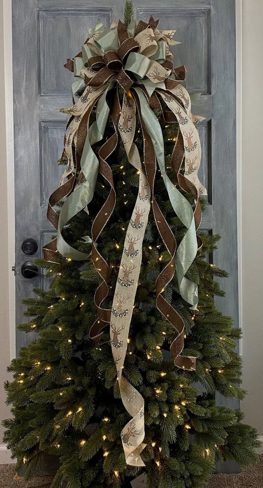 Rustic Christmas Tree Topper Bow Large Christmas Bow Tree Etsy
