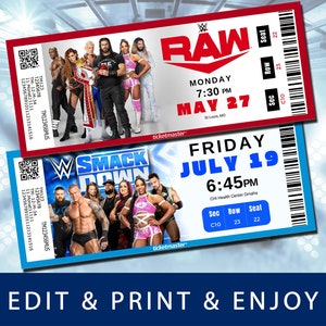 WWE Ticket, Smackdown RAW Ticket, 2024 Wrestling Show Pass, Surprise Gift Reveal, Editable Personalized, Digital Download, RAW ticket