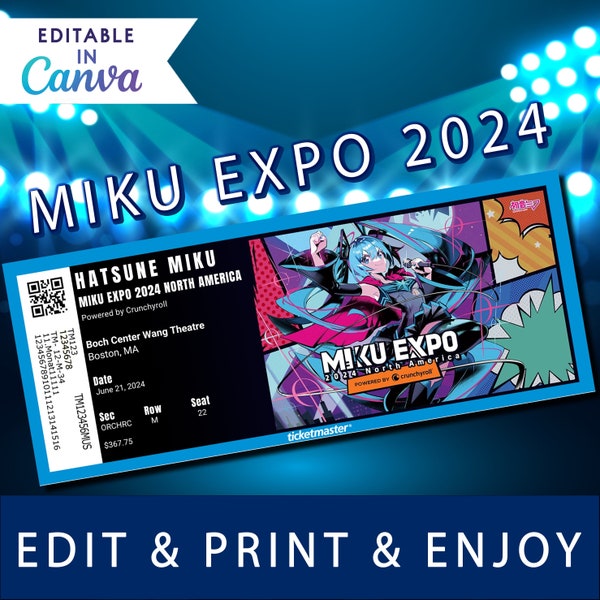 Hatsune Miku Expo Ticket 2024, Editable Event Show Admission Pass, Surprise Gift Reveal, Souvenir Keepsake,  Instant Download, Personalized