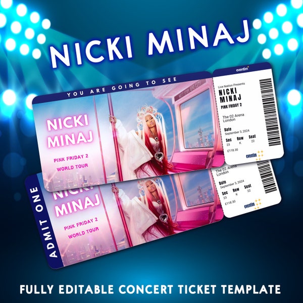 NICKI MINAJ WORLD Tour 2024, Editable Concert Ticket Template, Custom Concert Ticket, Gift Event Ticket Surprise Tickets Gift Idea Printable