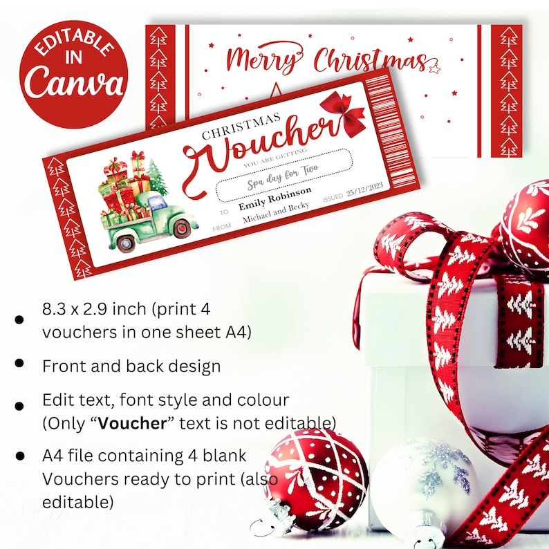 Printable Christmas Gift Voucher Template Instant Download Gift Printable Christmas Gift Voucher Template Instant Download Gift