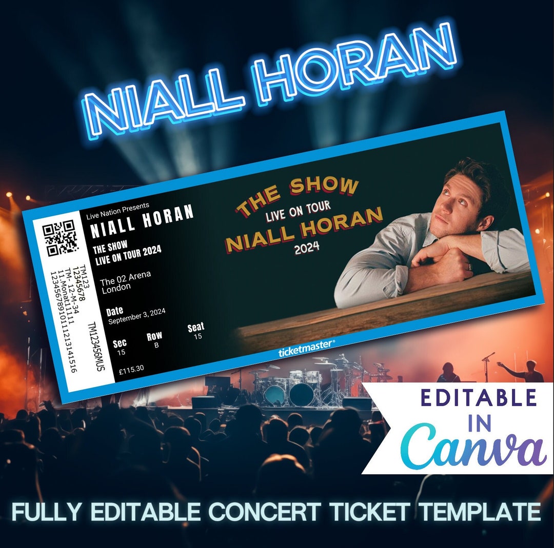 NIALL HORAN Live Tour 2024, Editable Concert Ticket Template, Custom