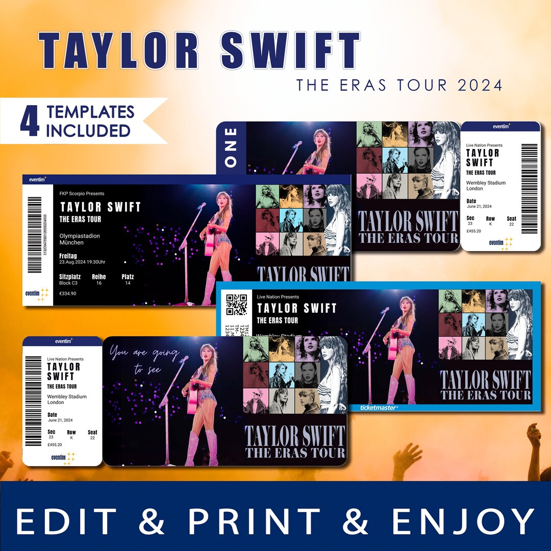 TAYLOR SWIFT Boundle Editable Concert Ticket Templates, Custom Concert ...
