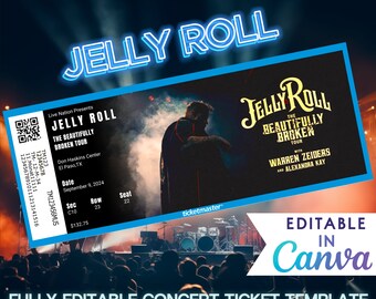 Jelly Roll Ticket Tour USA 2024, Editable Concert Ticket Template, Custom Concert Ticket, Gift Event Surprise Tickets Gift Idea Printable