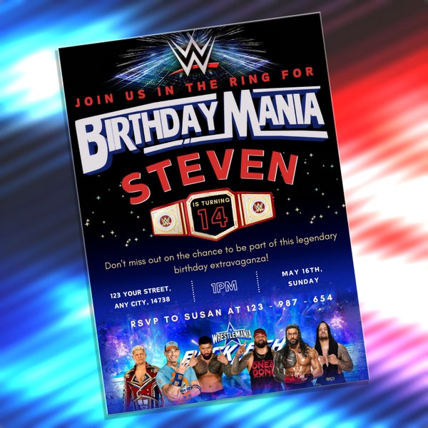 WWE Invitation Wrestling Instant Download Printable Template Birthday Party Play Card RAW SMACKDOWN   Wristlemania